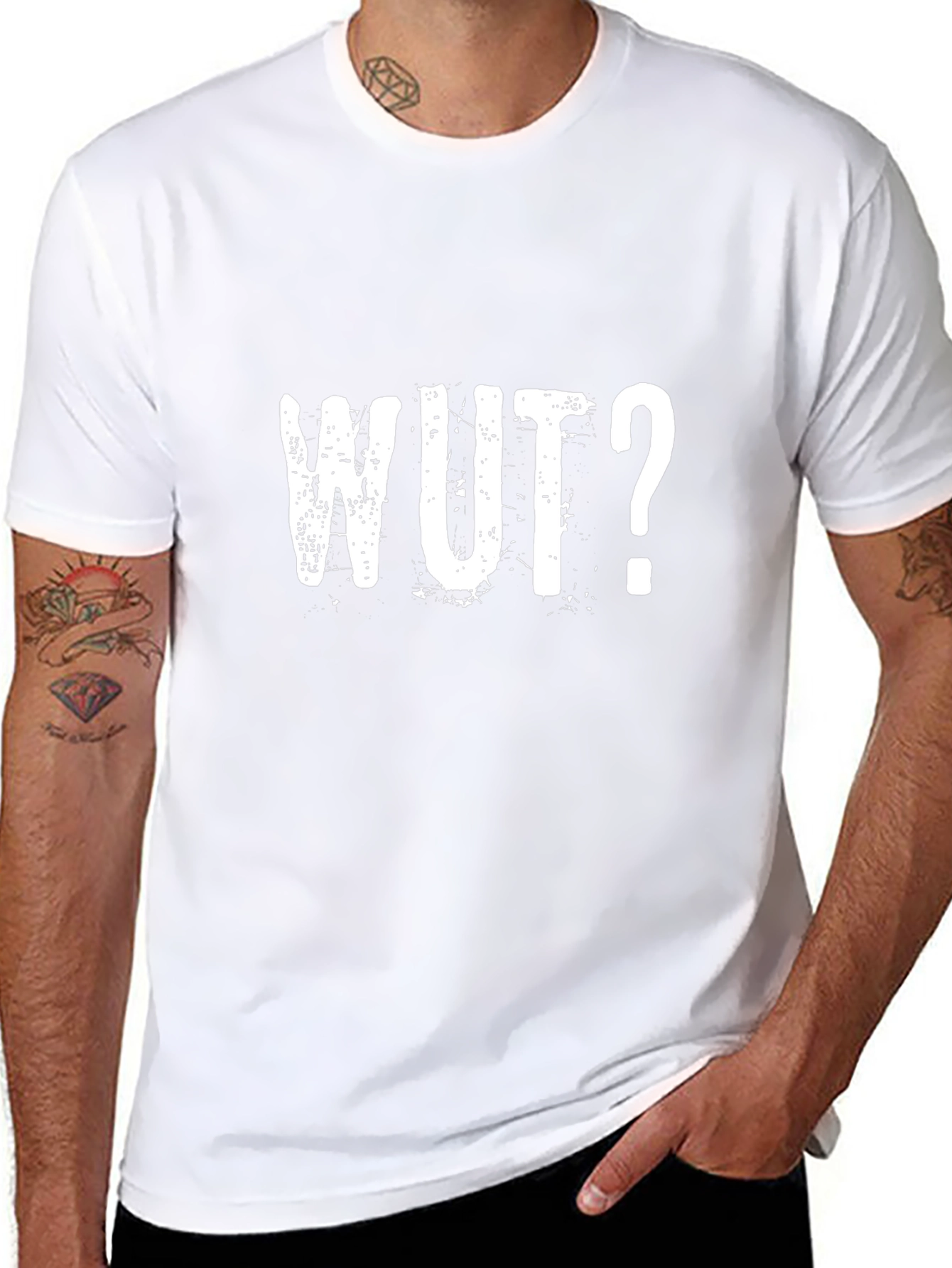 WUT? Graphic Tee - Distressed Print Black T-Shirt