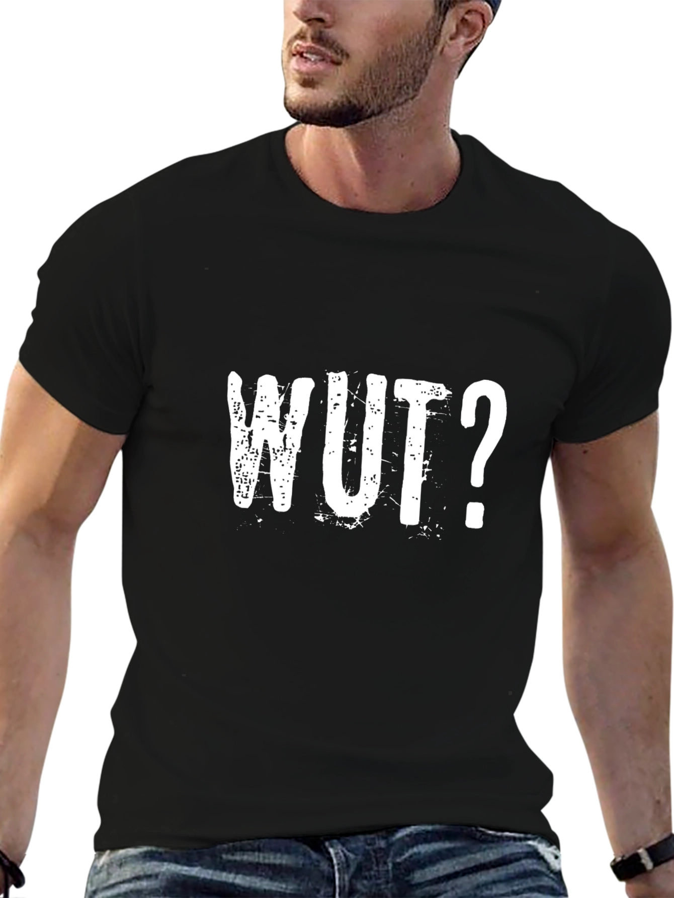 WUT? Graphic Tee - Distressed Print Black T-Shirt