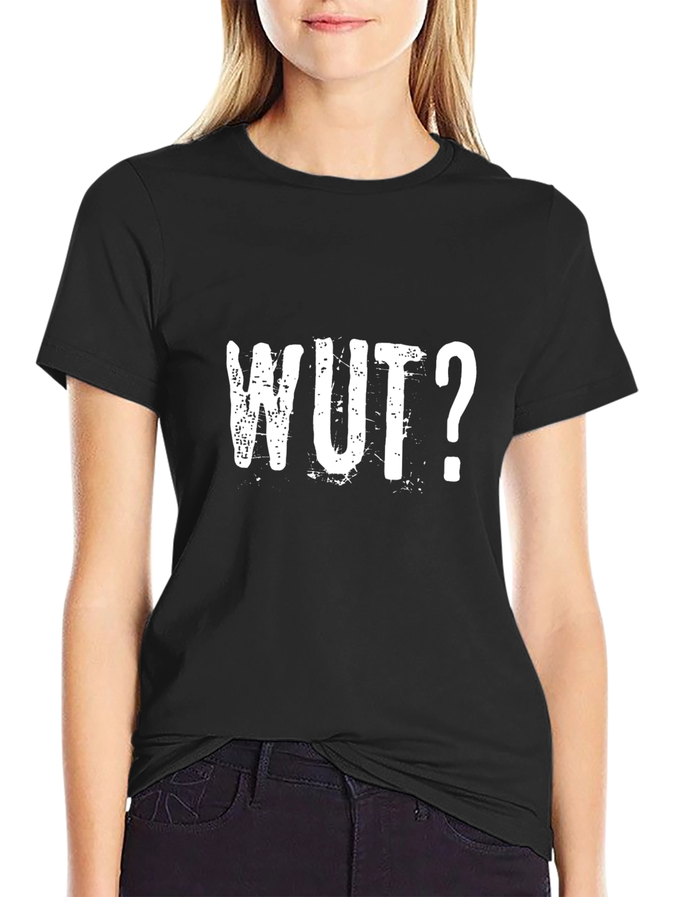 WUT? Graphic Tee - Distressed Print Black T-Shirt