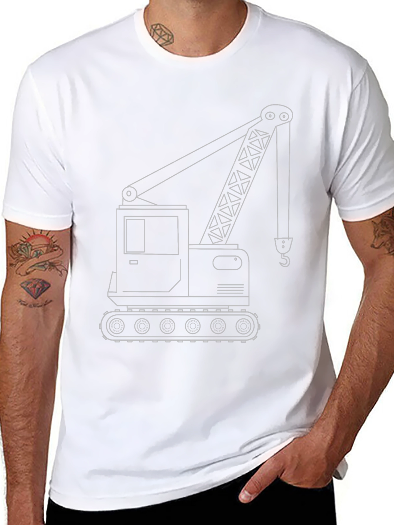 Crane Outline Graphic T-Shirt - Construction Vehicle Tee