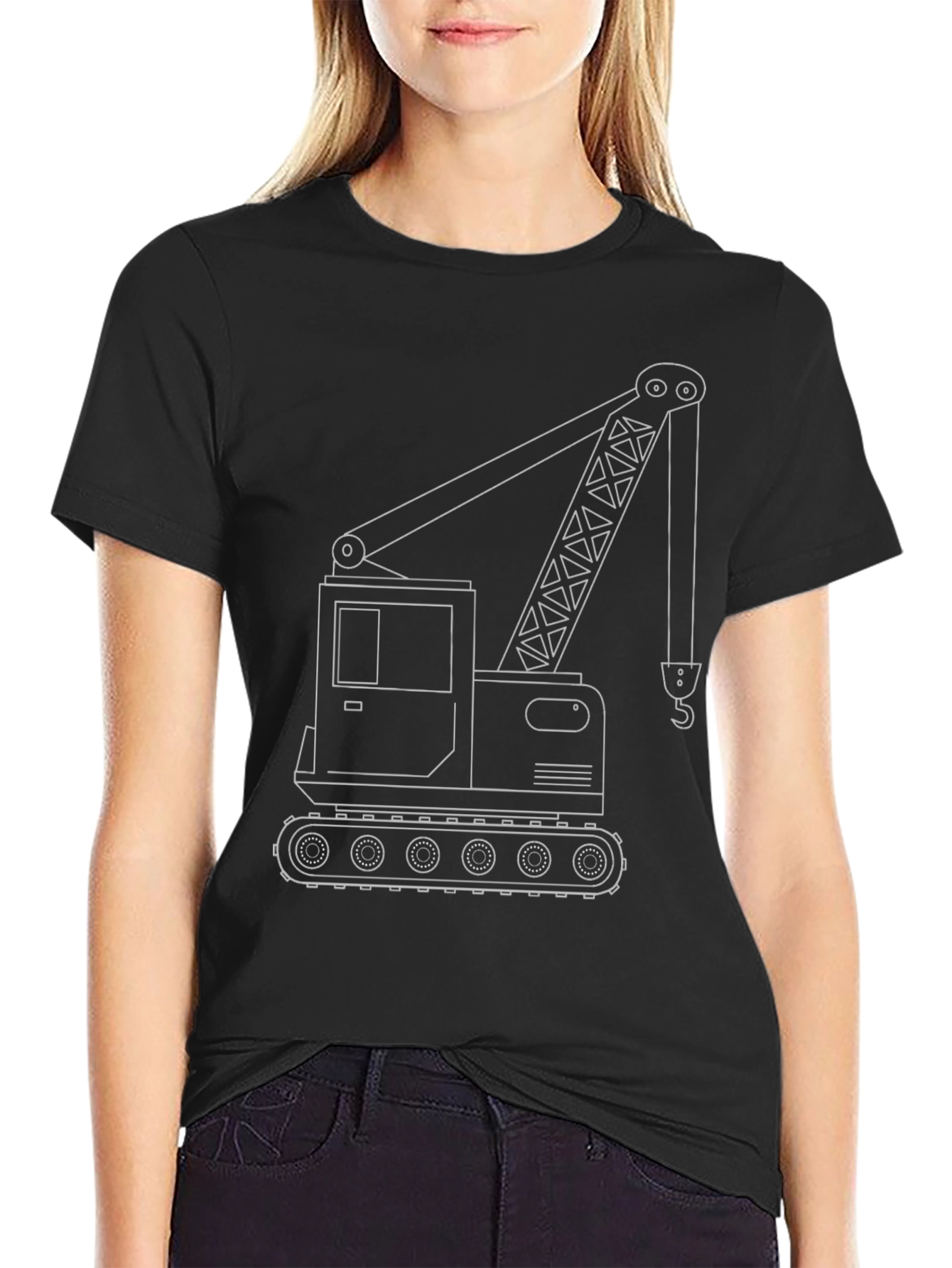 Crane Outline Graphic T-Shirt - Construction Vehicle Tee