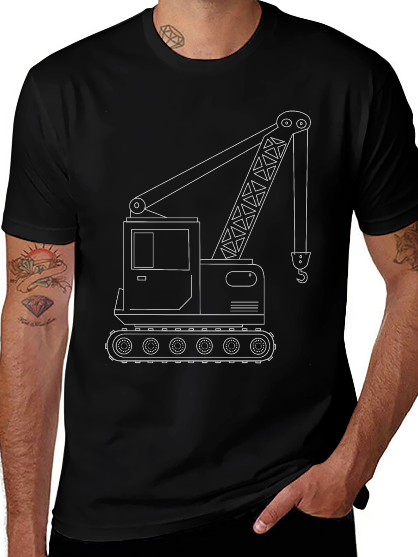 Crane Outline Graphic T-Shirt - Construction Vehicle Tee