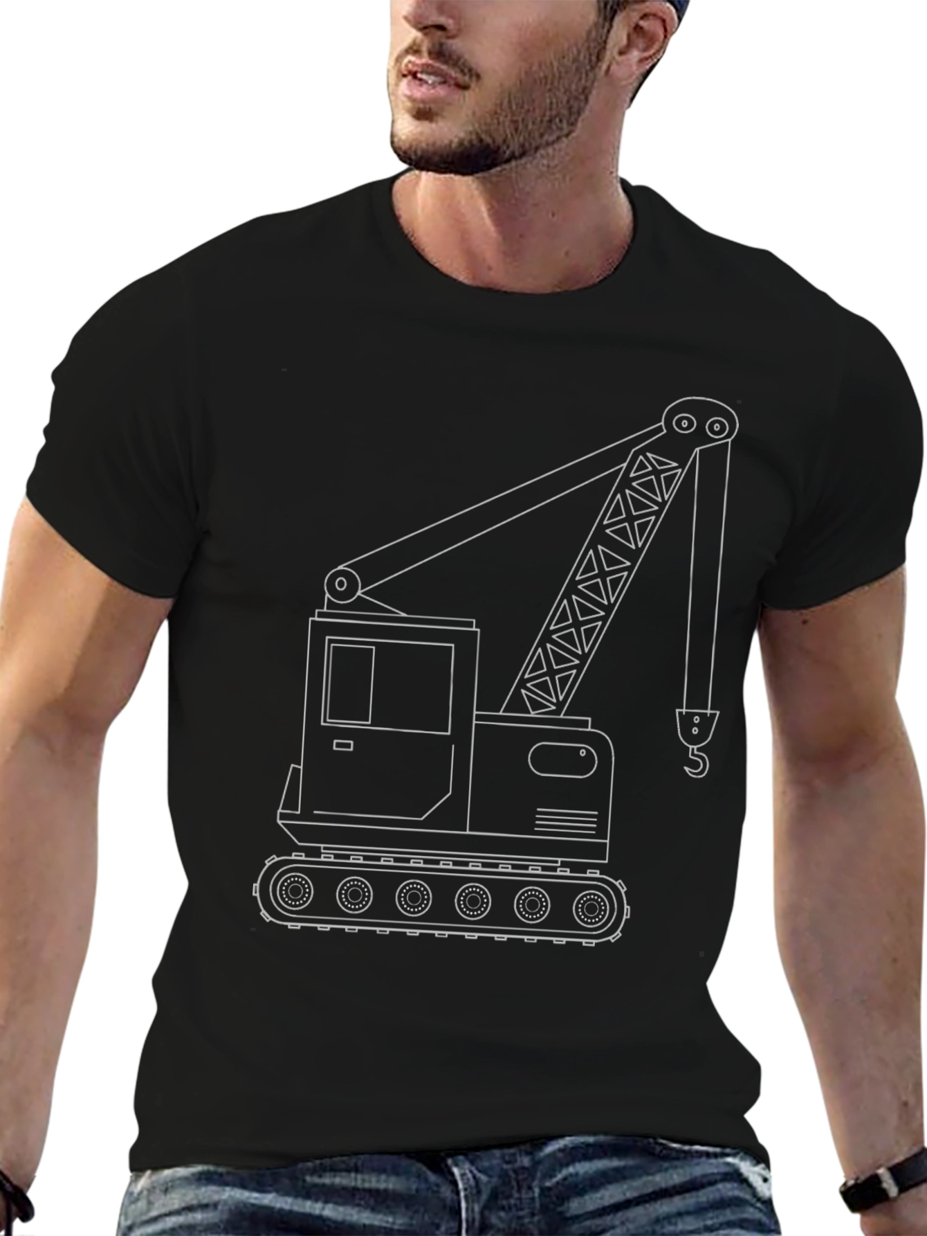 Crane Outline Graphic T-Shirt - Construction Vehicle Tee