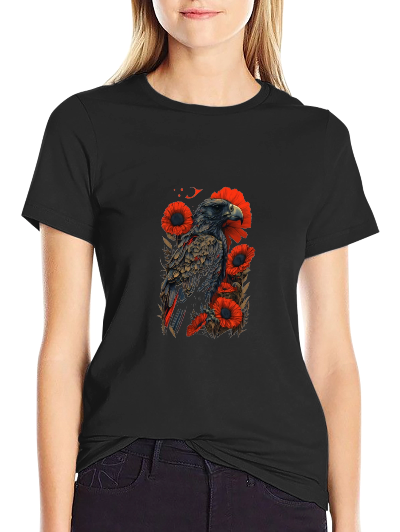 Eagle & Poppy Graphic Black T-Shirt