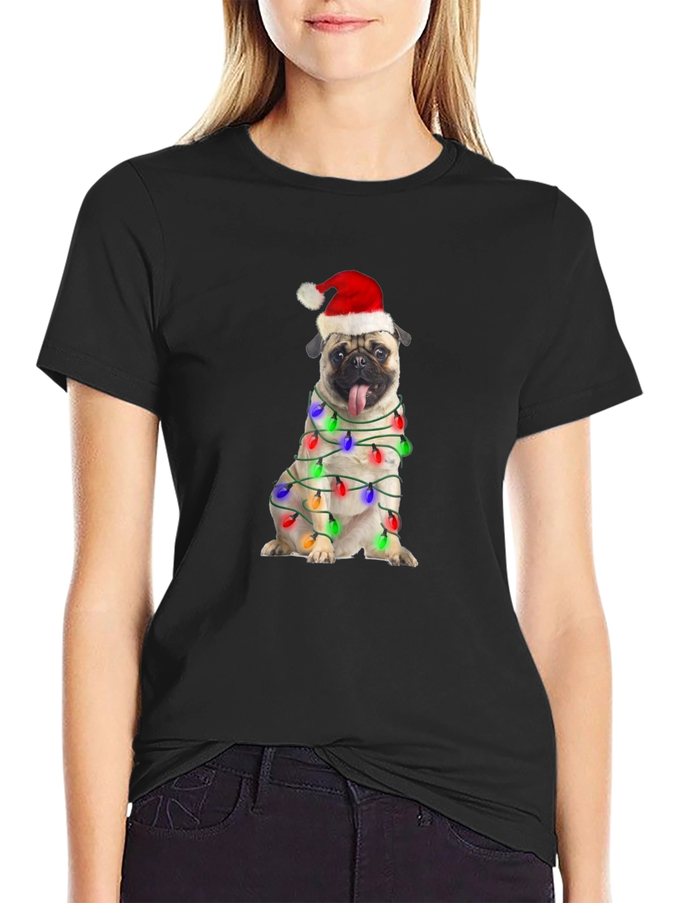 Festive Pug Christmas Lights T-Shirt