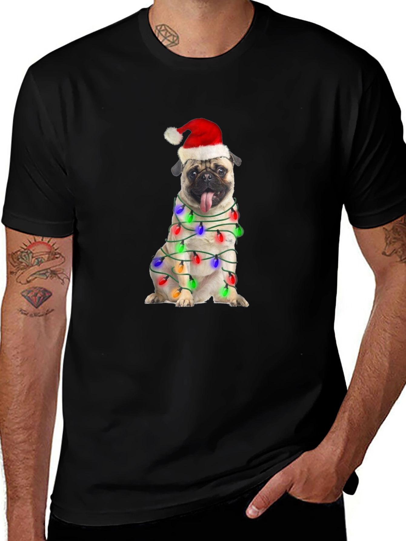 Festive Pug Christmas Lights T-Shirt