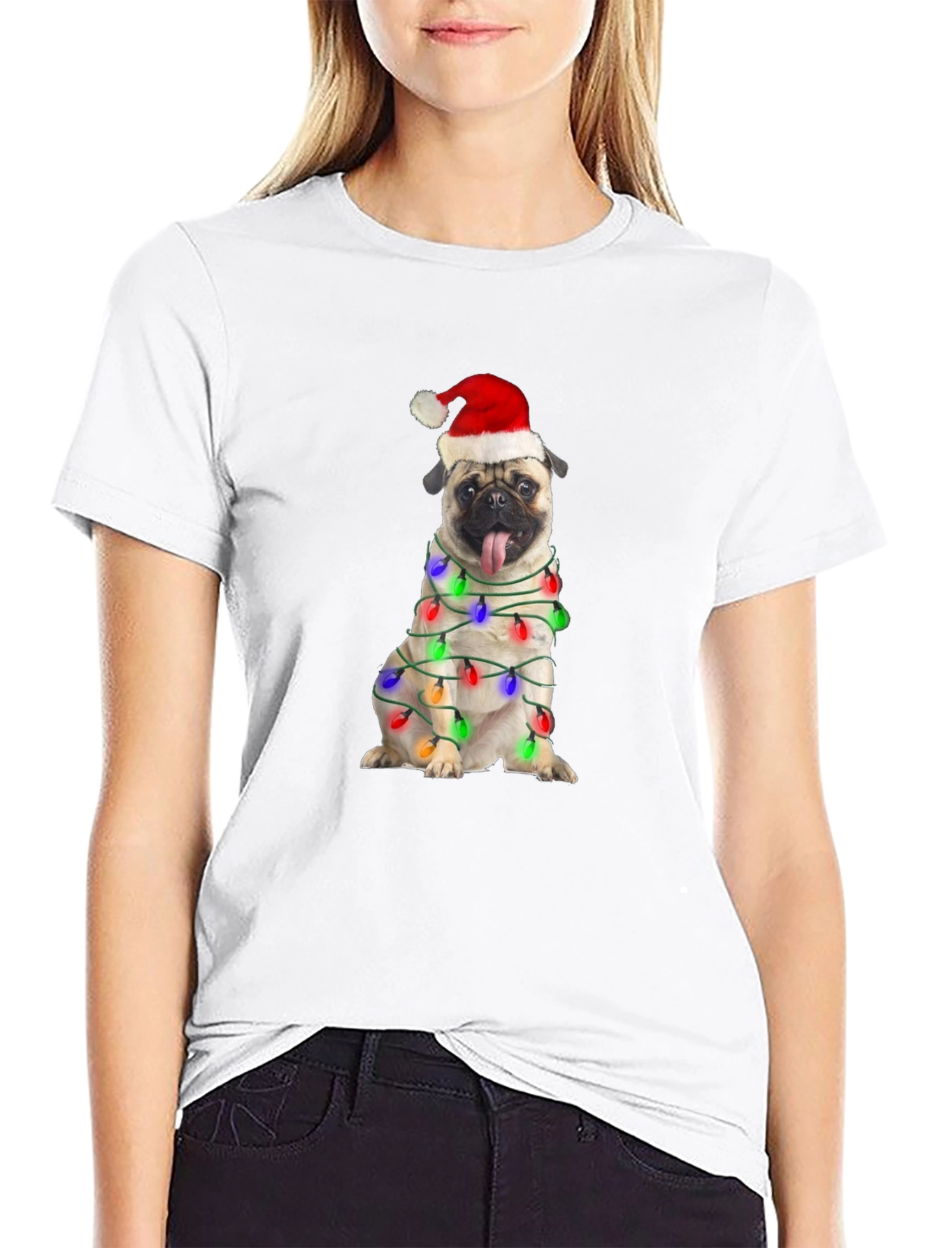 Festive Pug Christmas Lights T-Shirt