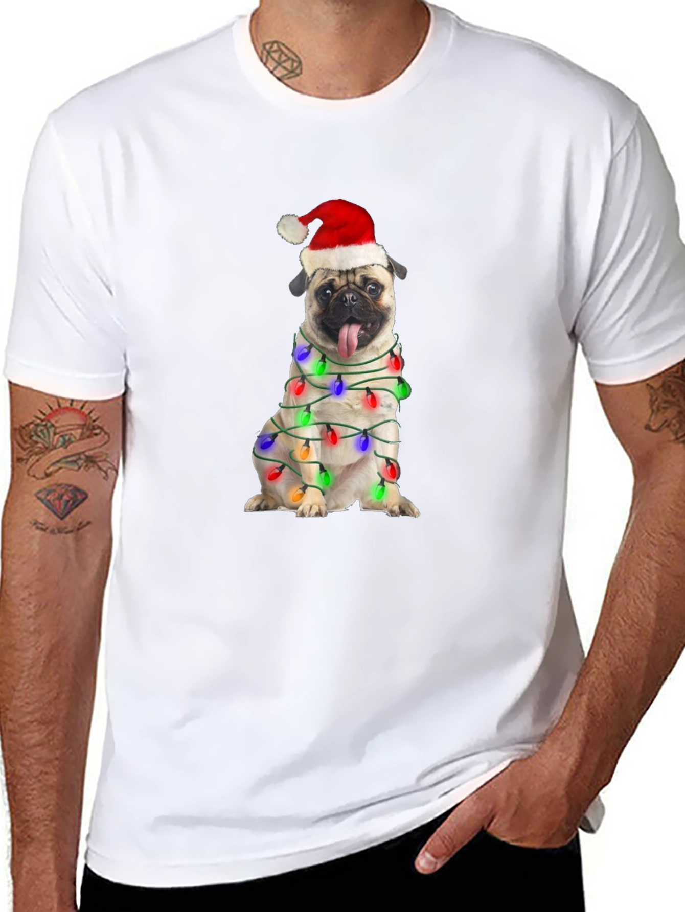 Festive Pug Christmas Lights T-Shirt