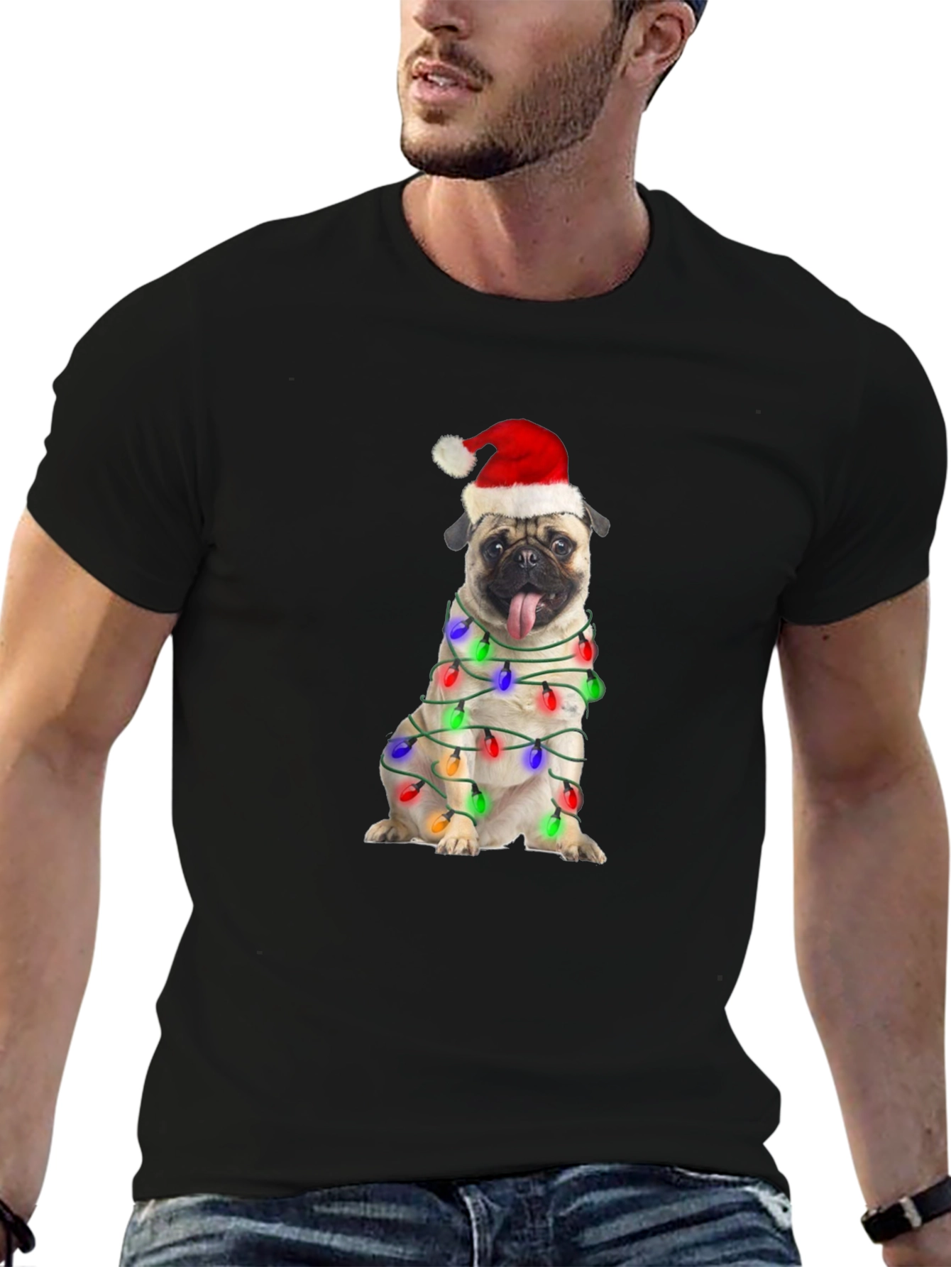 Festive Pug Christmas Lights T-Shirt