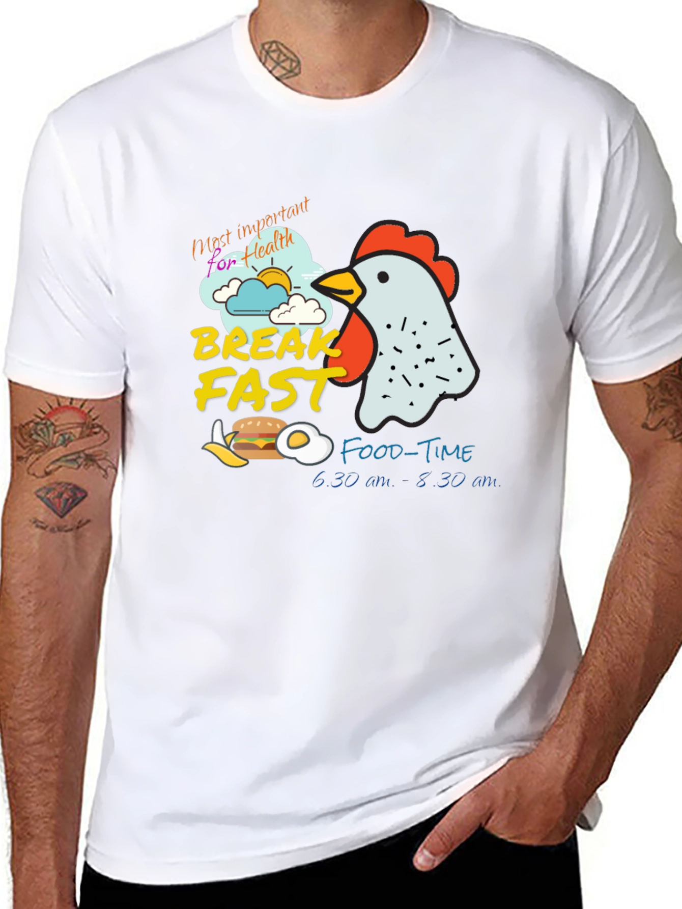 Breakfast Time Graphic Tee - Funny Chicken T-Shirt