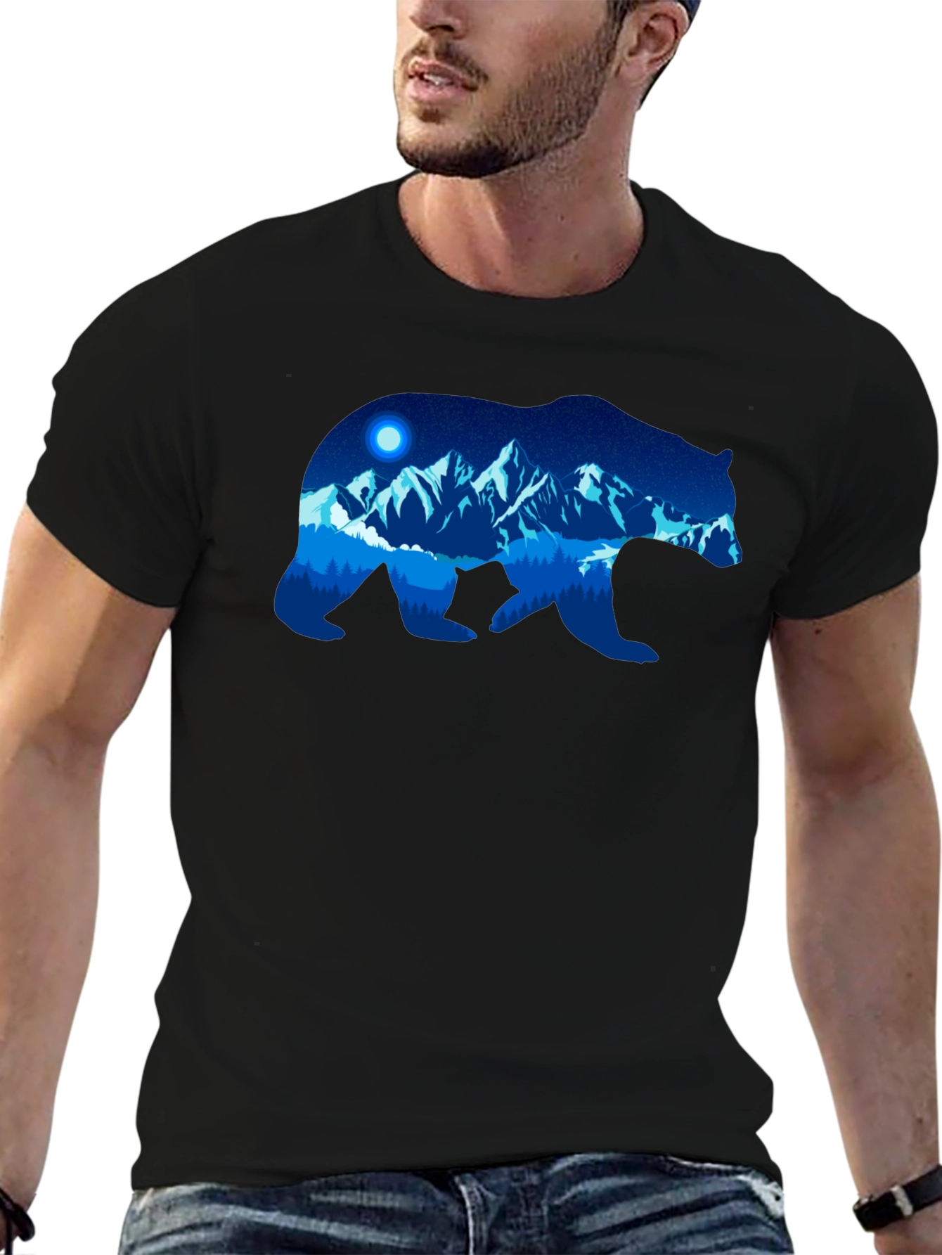 Bear Silhouette Mountain Graphic T-Shirt
