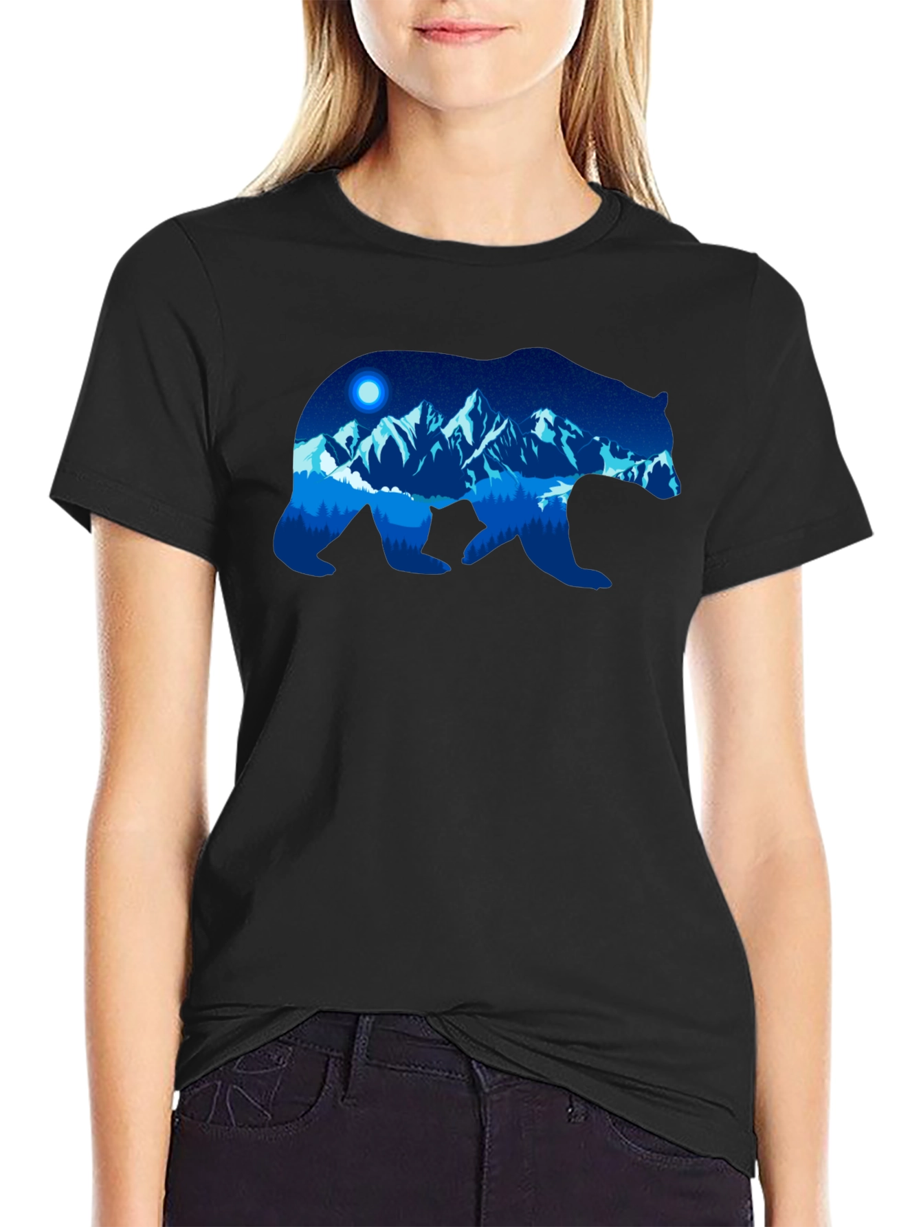 Bear Silhouette Mountain Graphic T-Shirt
