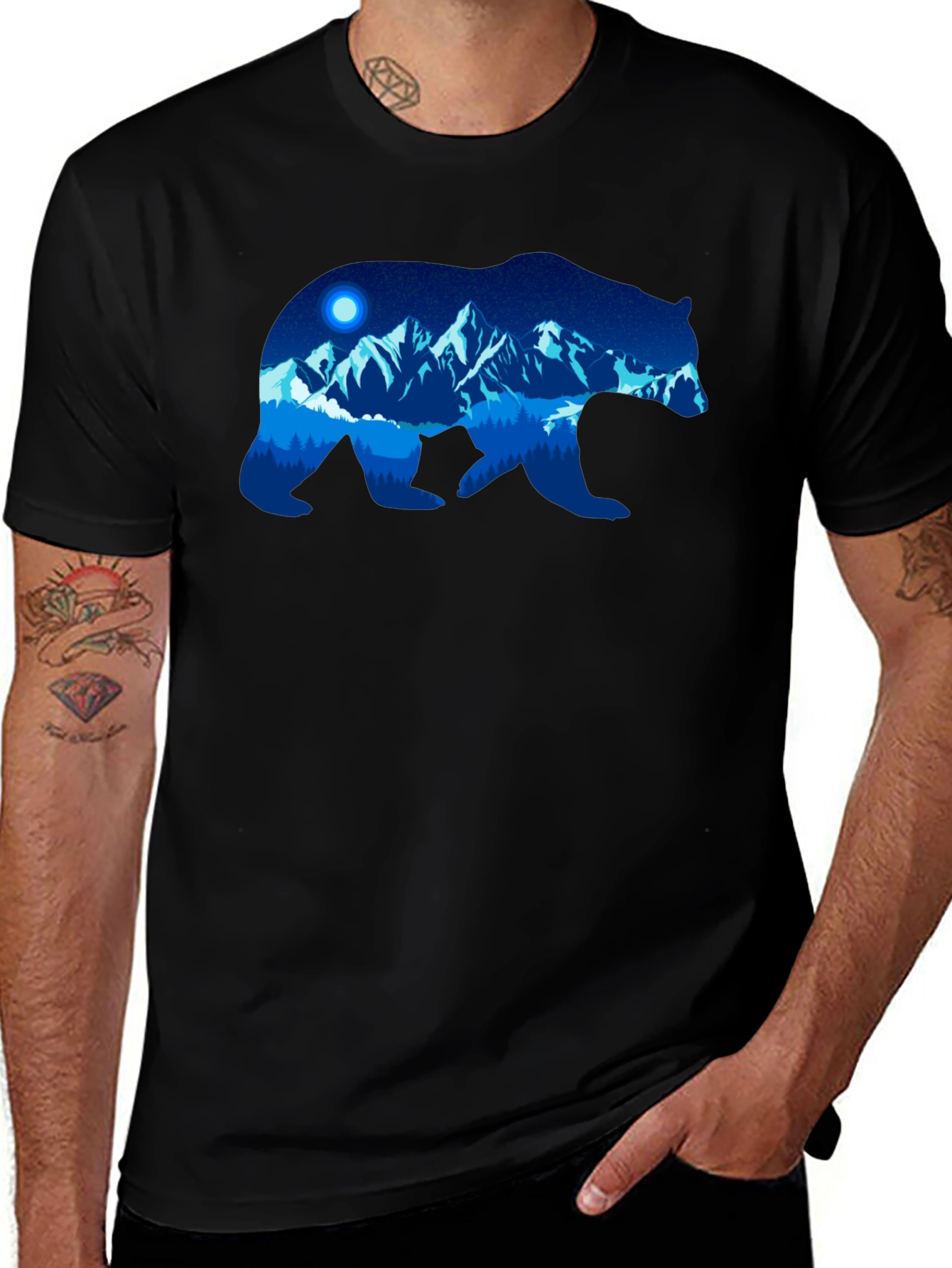 Bear Silhouette Mountain Graphic T-Shirt