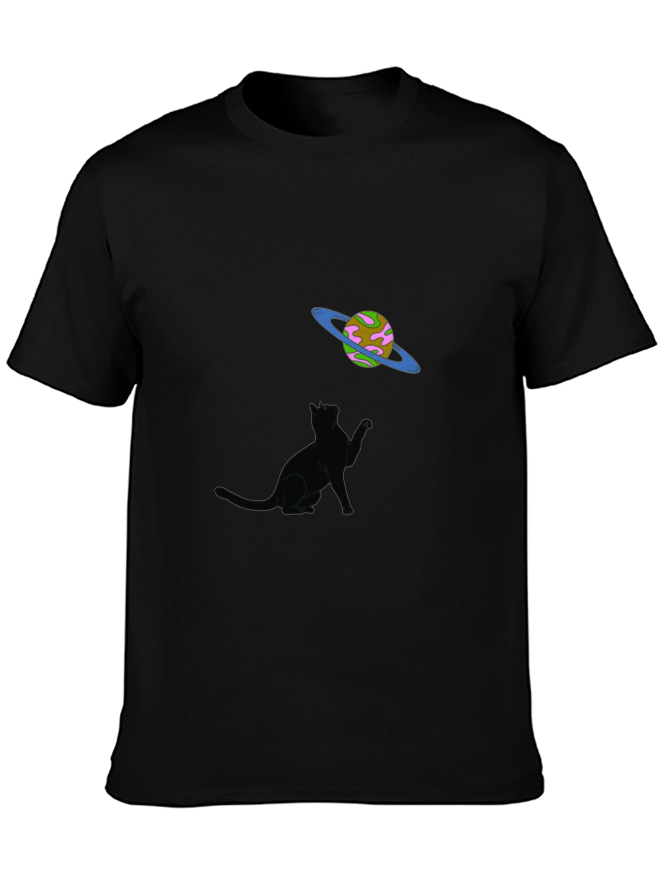 Cat & Planet Graphic Tee - Black Unisex