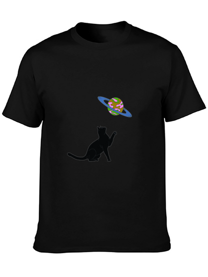 Cat & Planet Graphic Tee - Black Unisex