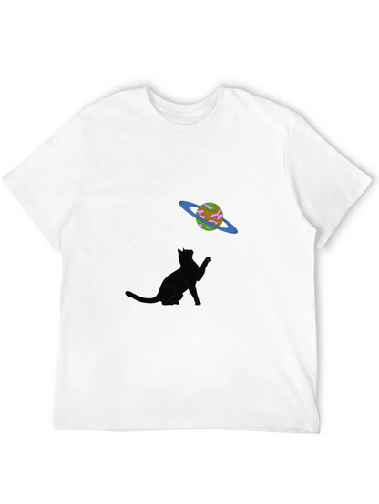 Cat & Planet Graphic Tee - Black Unisex