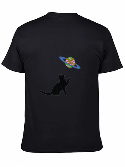 Cat & Planet Graphic Tee - Black Unisex