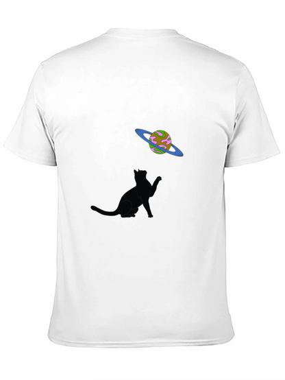 Cat & Planet Graphic Tee - Black Unisex