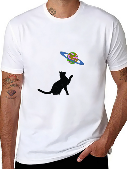 Cat & Planet Graphic Tee - Black Unisex