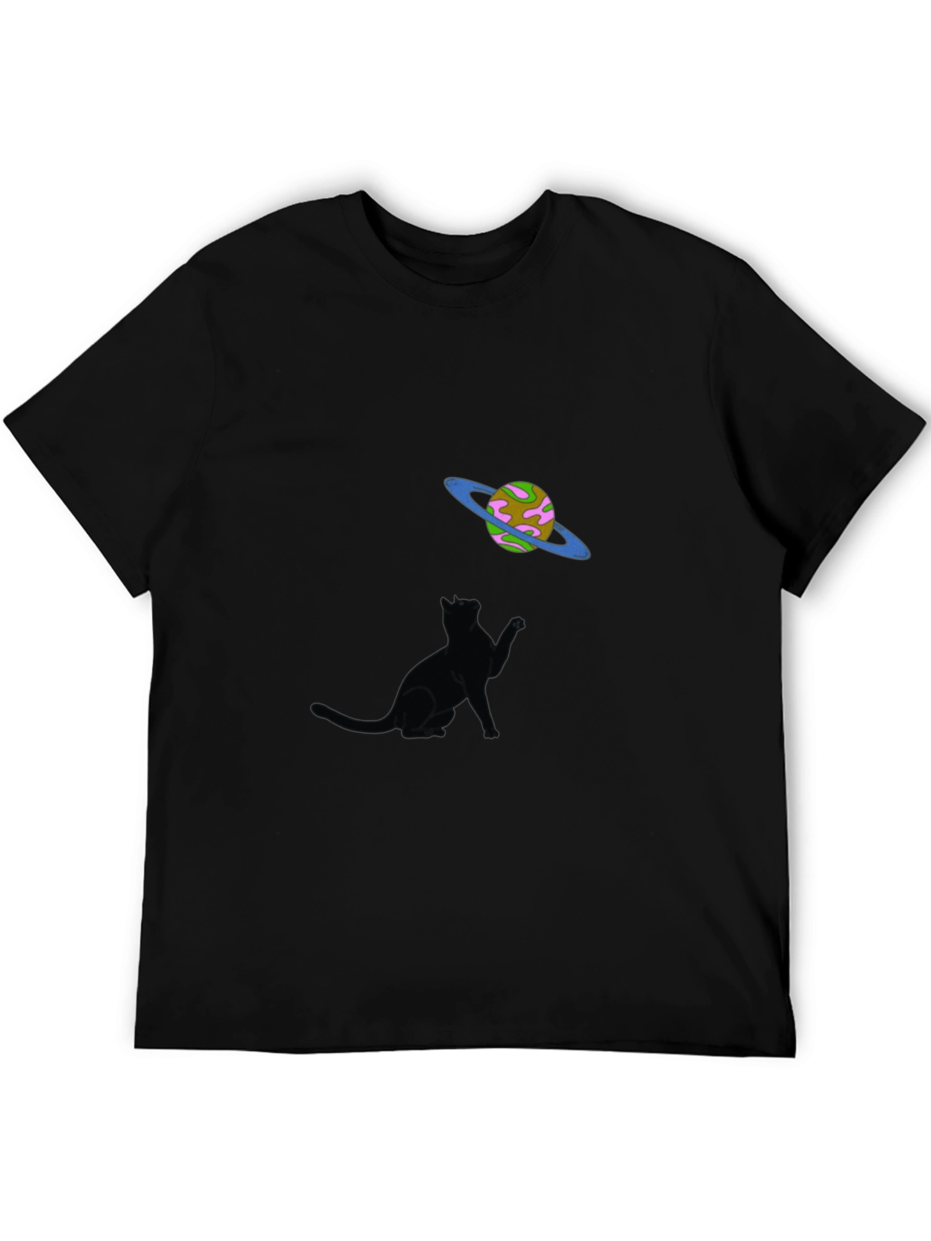 Cat & Planet Graphic Tee - Black Unisex