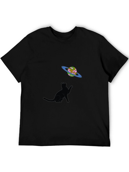 Cat & Planet Graphic Tee - Black Unisex