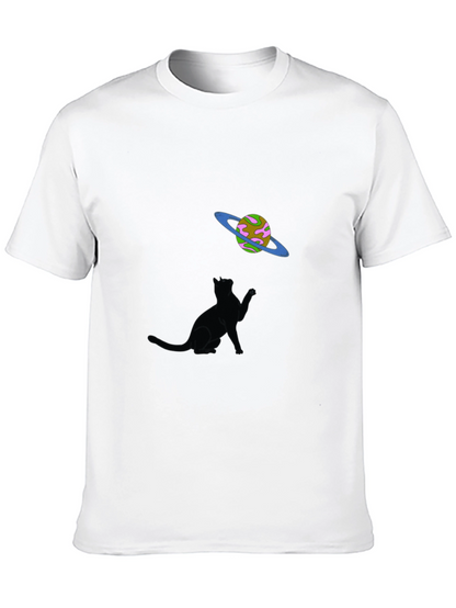 Cat & Planet Graphic Tee - Black Unisex
