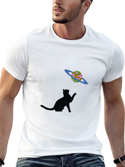 Cat & Planet Graphic Tee - Black Unisex