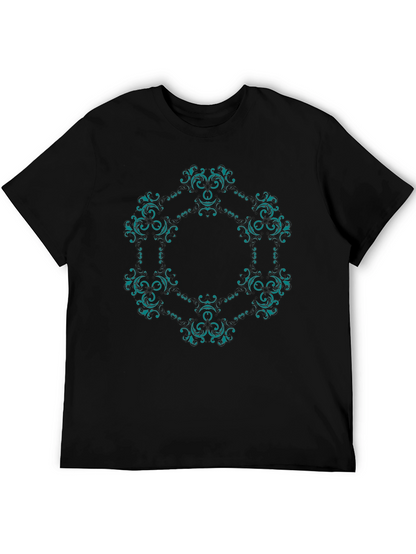 Ornate Teal Mandala Graphic Black T-Shirt