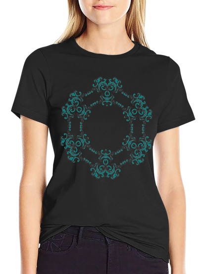 Ornate Teal Mandala Graphic Black T-Shirt