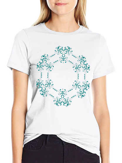 Ornate Teal Mandala Graphic Black T-Shirt