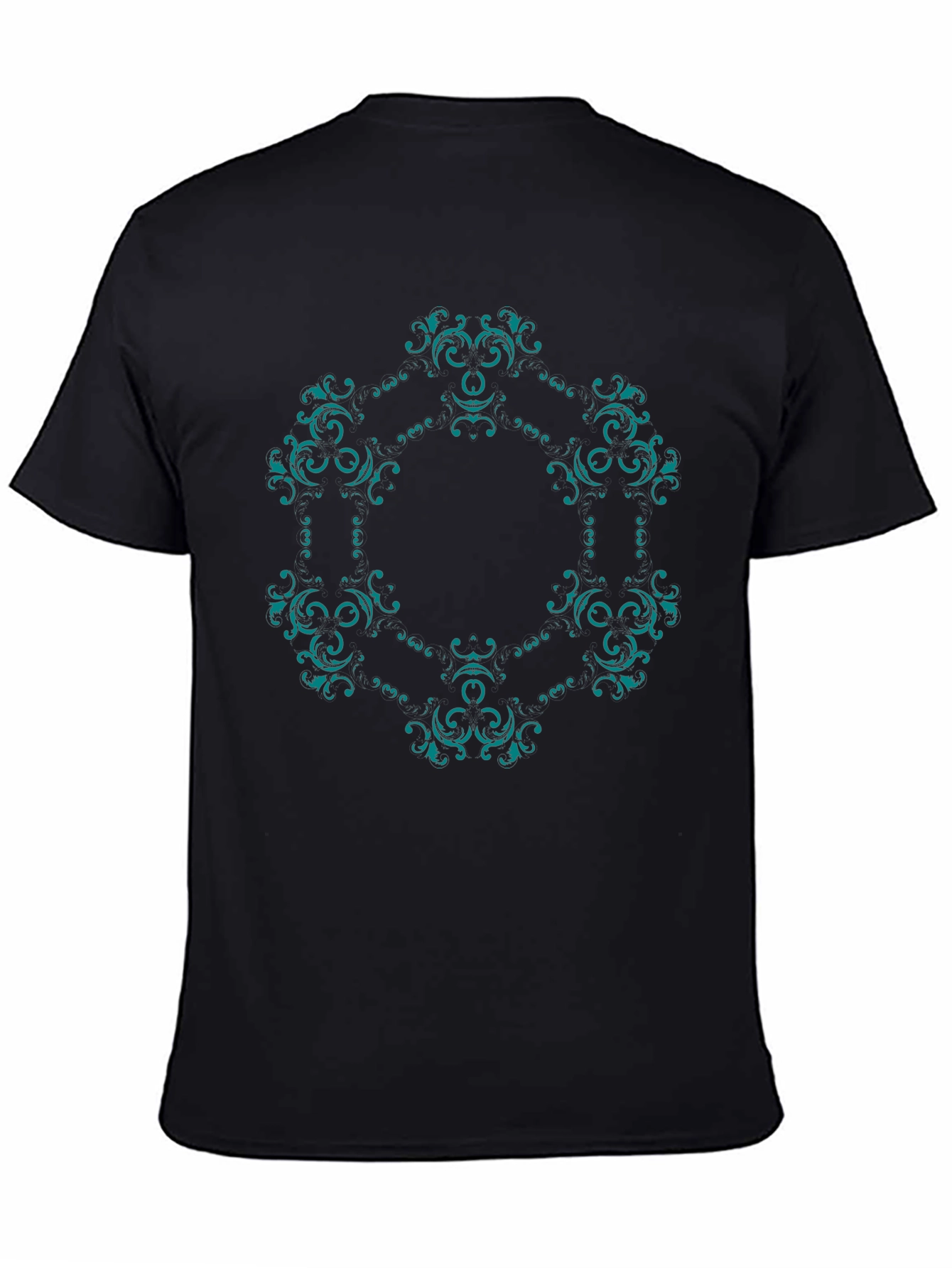 Ornate Teal Mandala Graphic Black T-Shirt