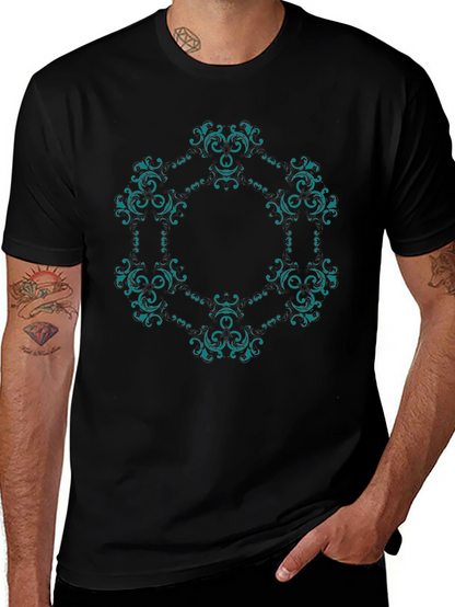 Ornate Teal Mandala Graphic Black T-Shirt
