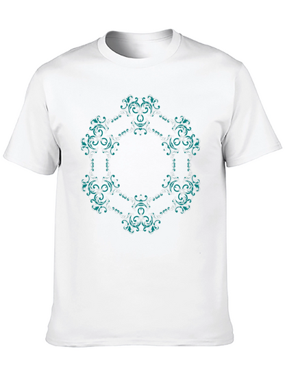 Ornate Teal Mandala Graphic Black T-Shirt