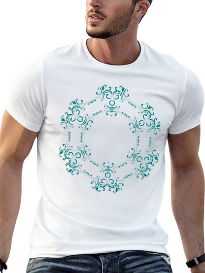 Ornate Teal Mandala Graphic Black T-Shirt