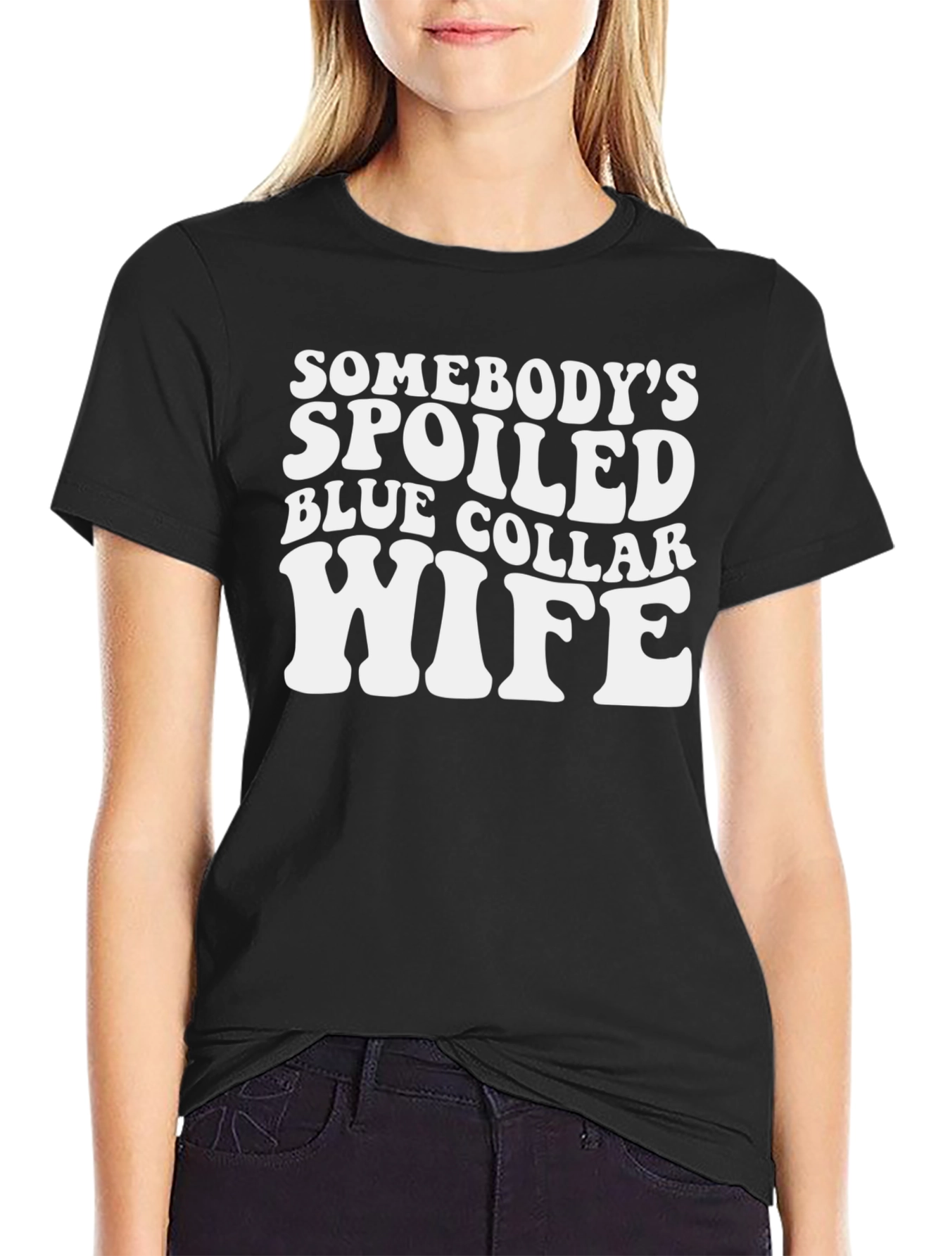 Spoiled Wife Graphic T-Shirt - Black Crew Neck Tee