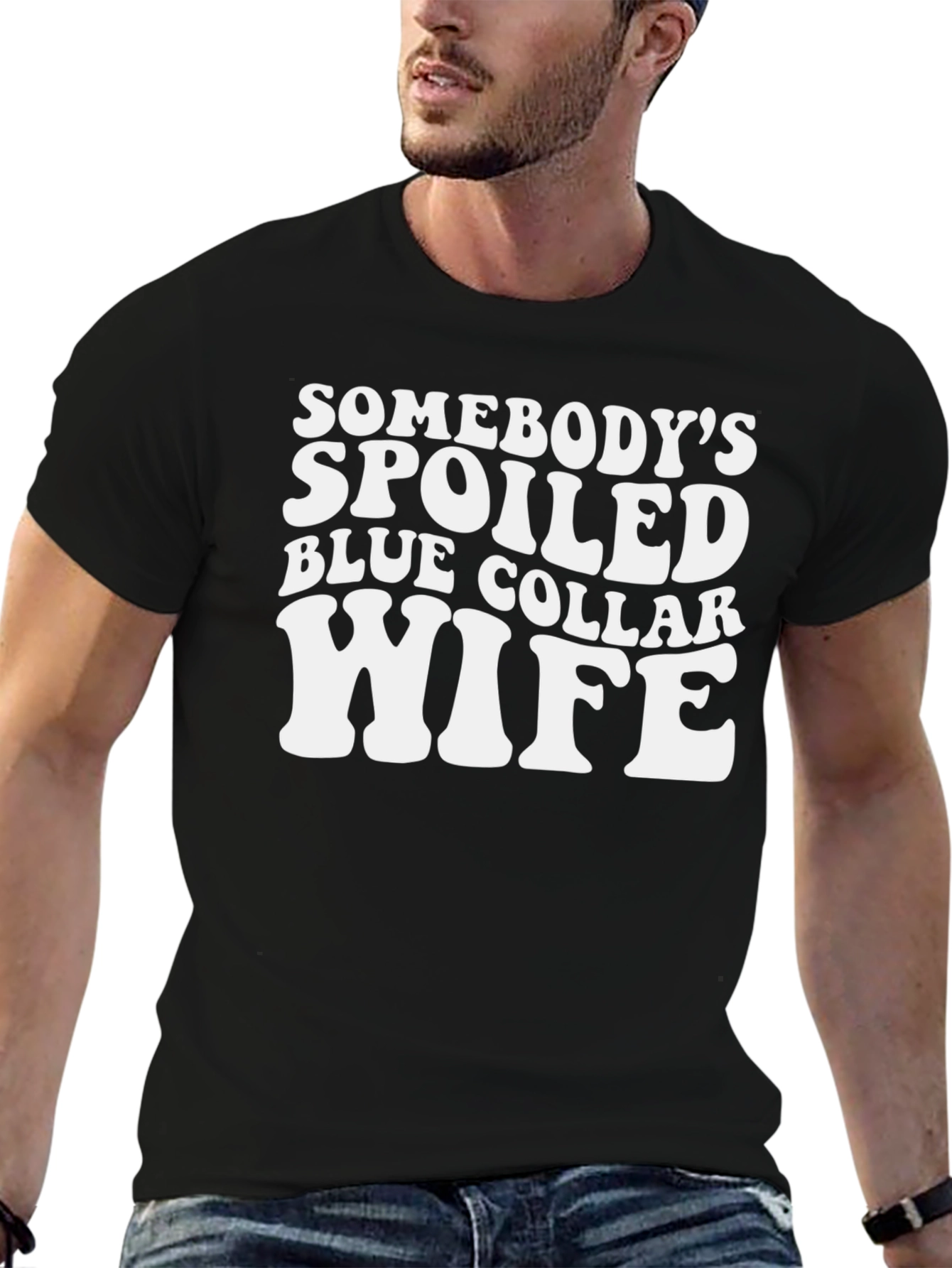 Spoiled Wife Graphic T-Shirt - Black Crew Neck Tee