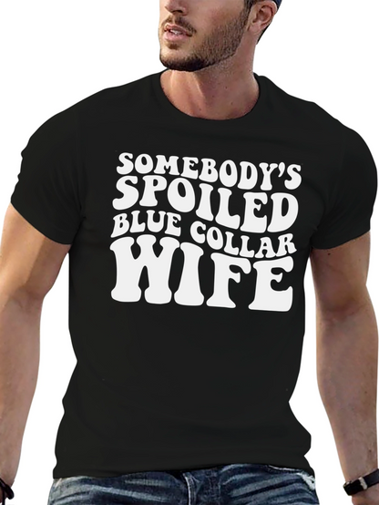 Spoiled Wife Graphic T-Shirt - Black Crew Neck Tee