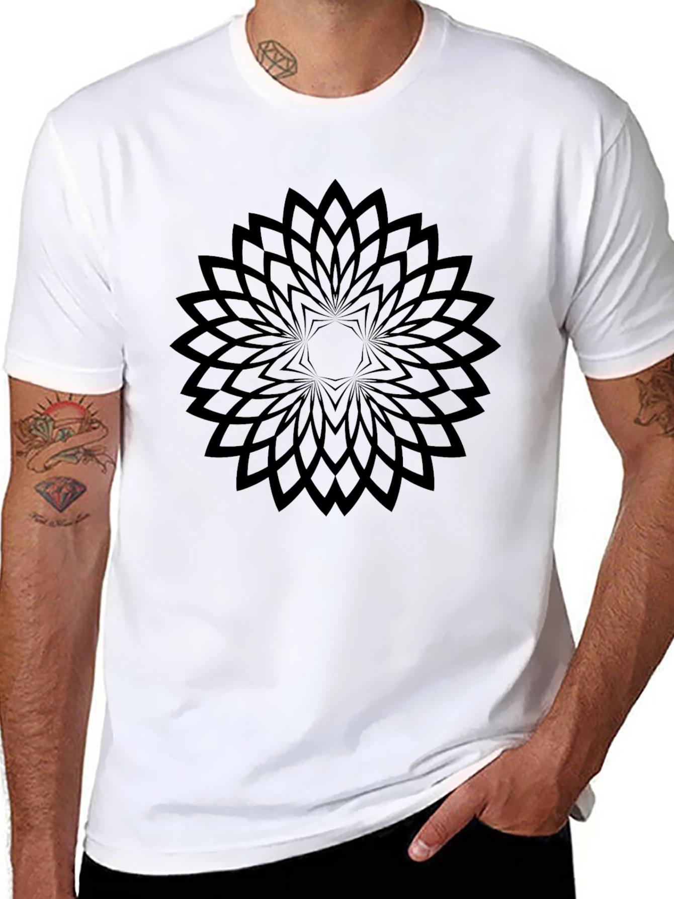 Geometric Floral Black T-Shirt - Modern Style