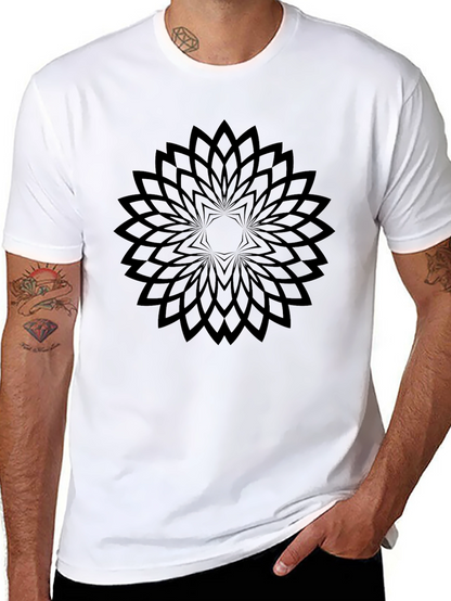Geometric Floral Black T-Shirt - Modern Style