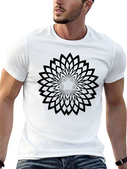 Geometric Floral Black T-Shirt - Modern Style
