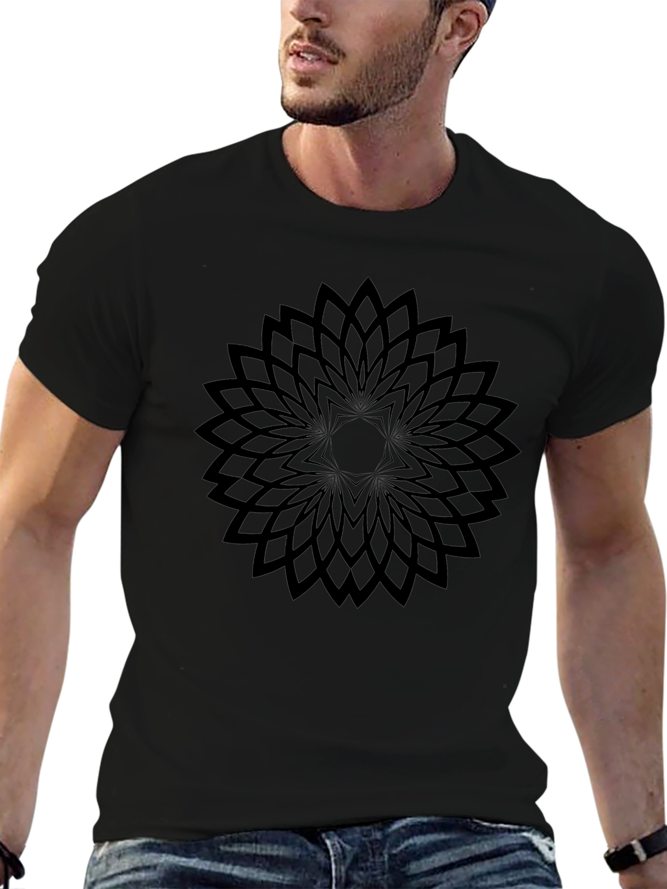 Geometric Floral Black T-Shirt - Modern Style