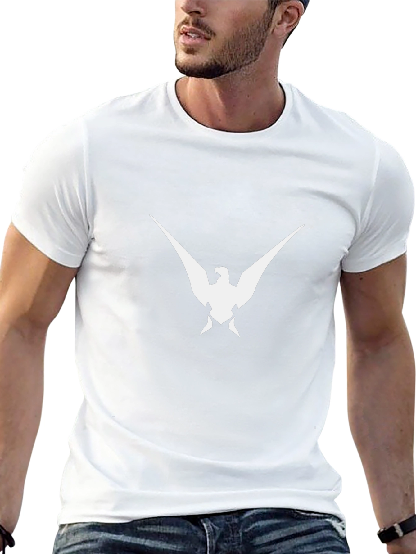 Black T-Shirt with White Bird Graphic