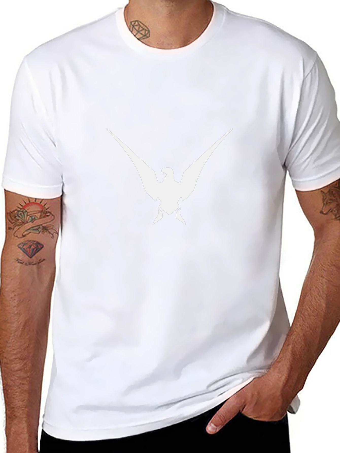 Black T-Shirt with White Bird Graphic