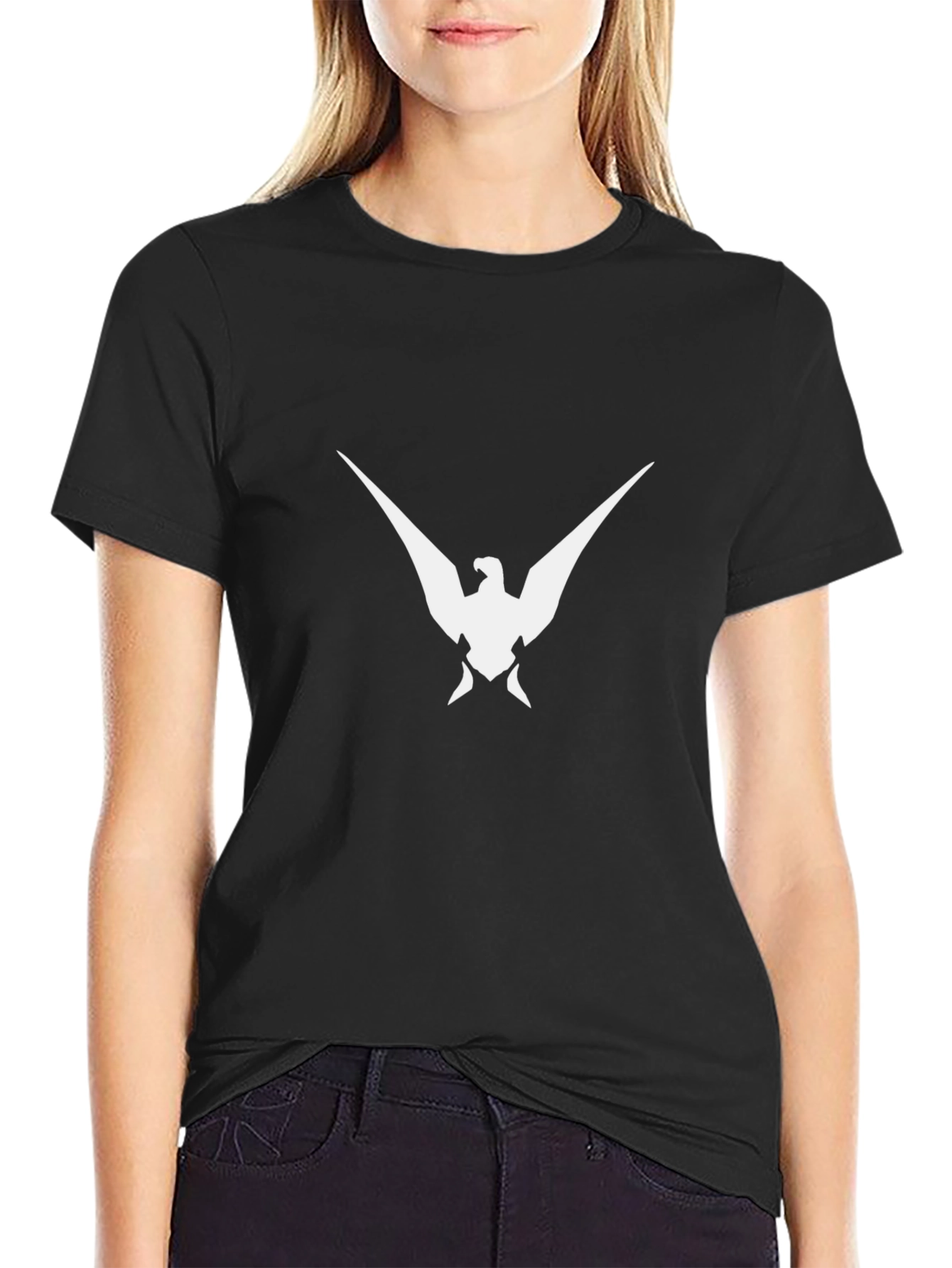 Black T-Shirt with White Bird Graphic