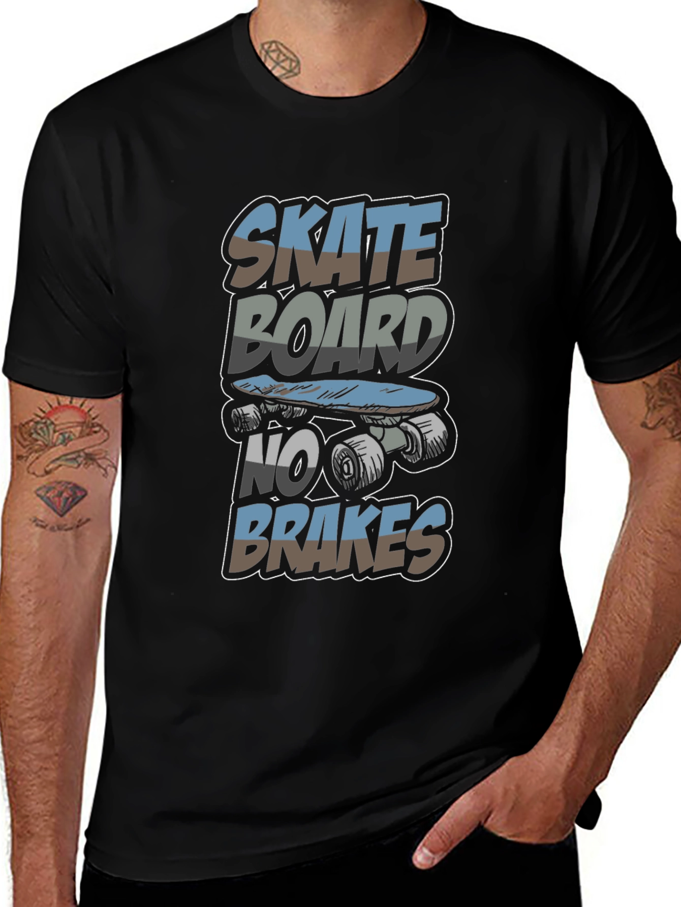 Skateboard No Brakes Graphic Tee - Cool Skater Style