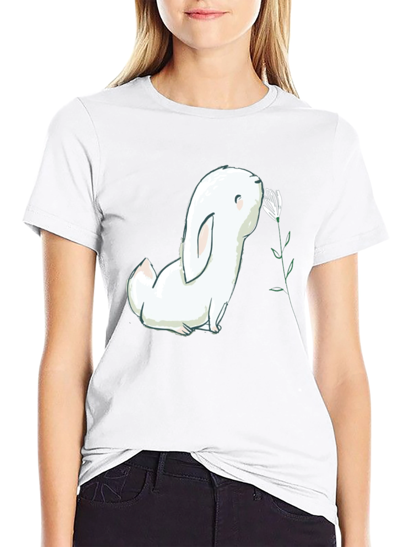 Bunny Sniffing Flower Graphic Tee