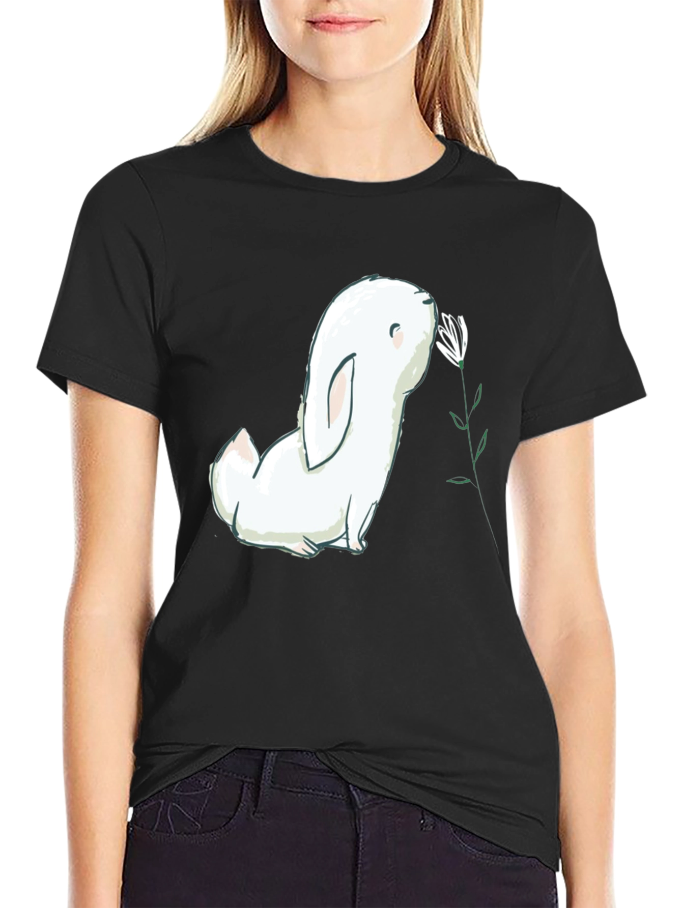 Bunny Sniffing Flower Graphic Tee