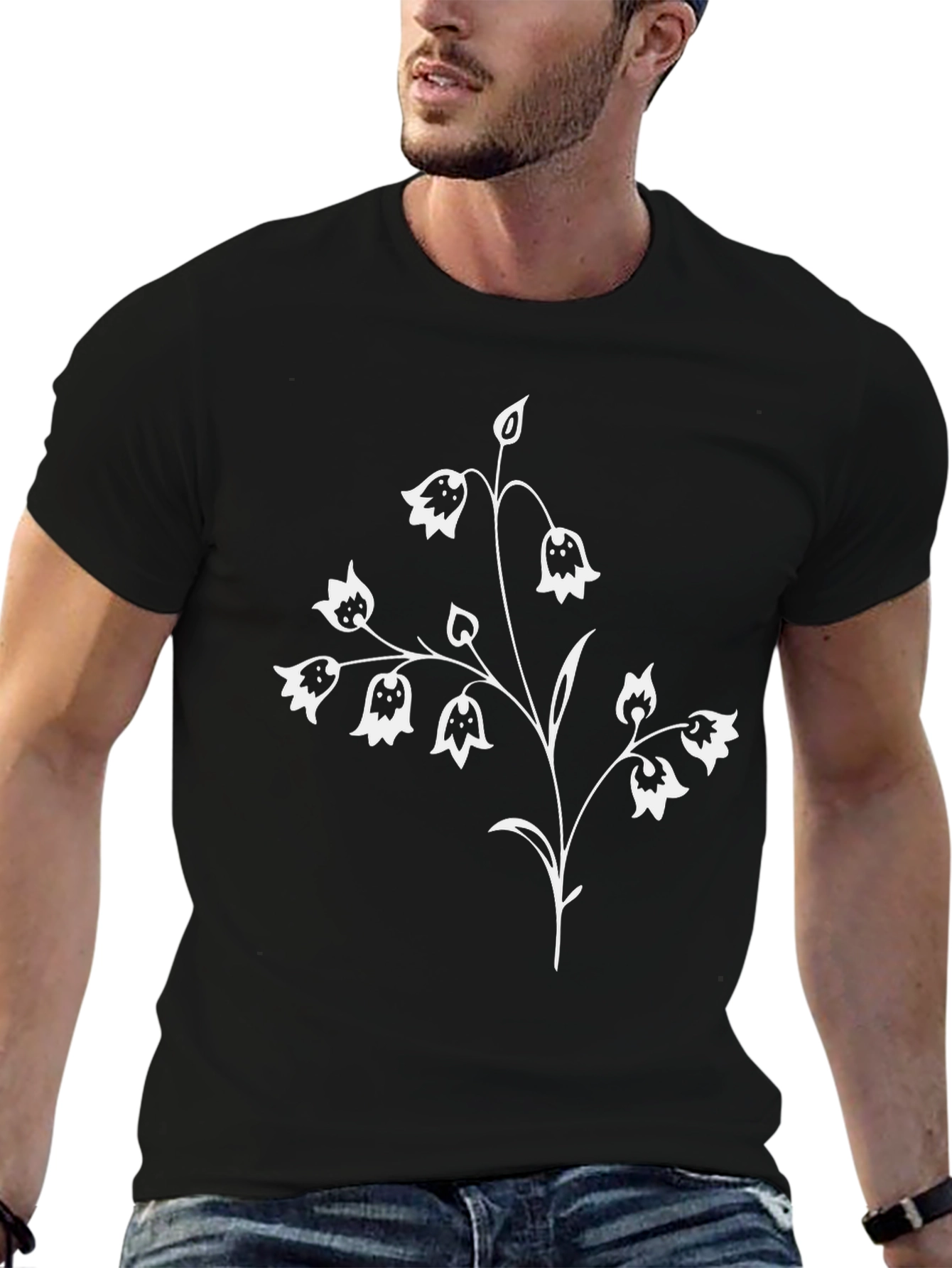 Floral Graphic Tee - Black Short Sleeve