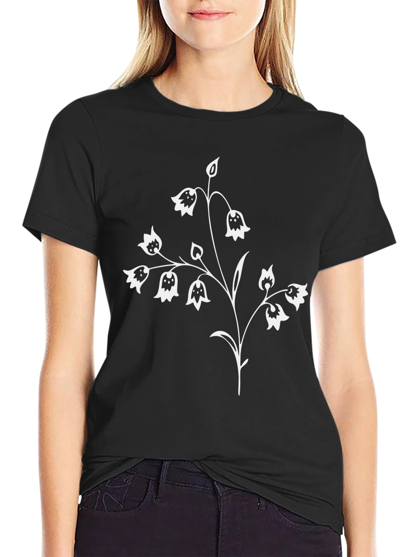 Floral Graphic Tee - Black Short Sleeve