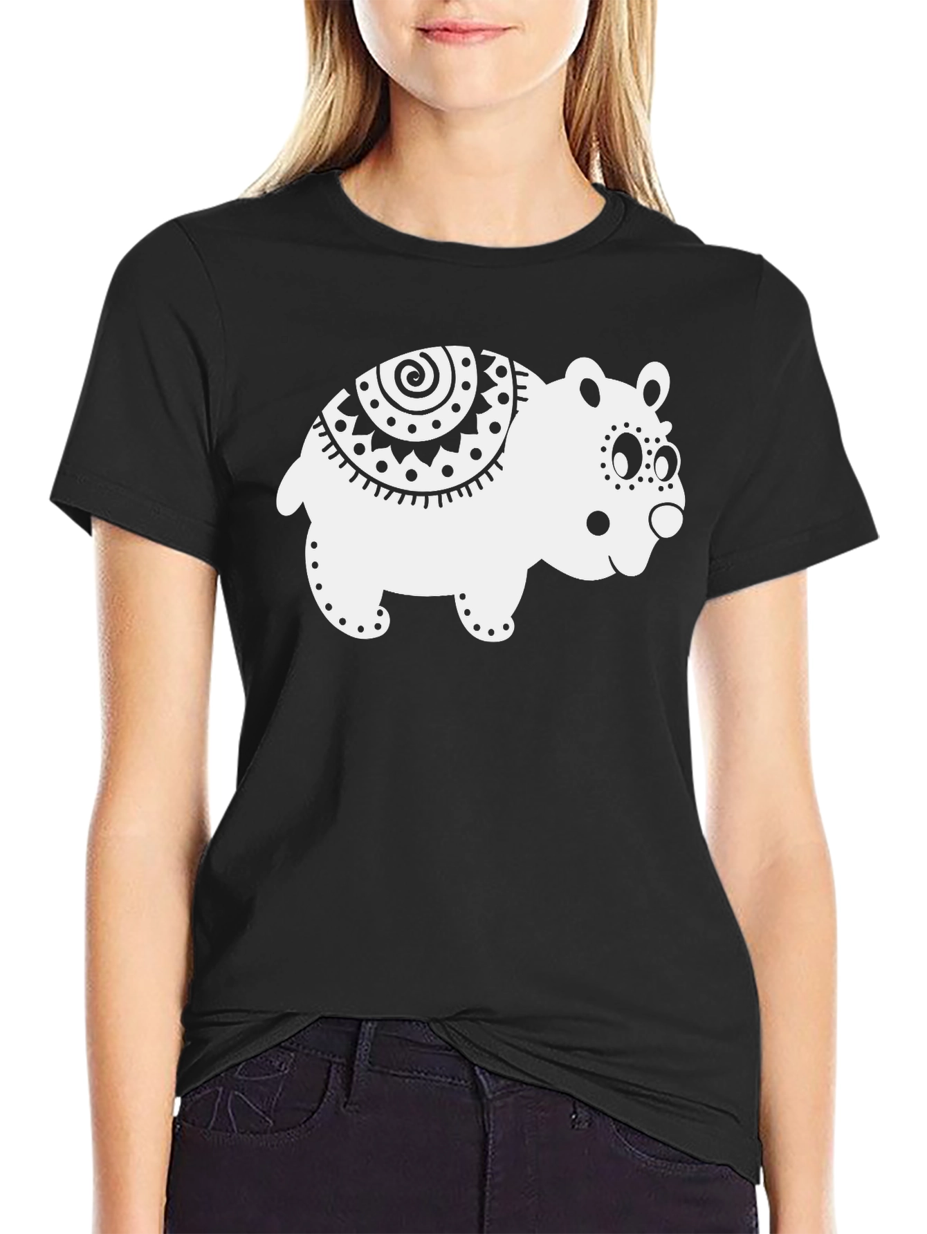 Cute Bear Graphic Tee - Black Cotton T-Shirt